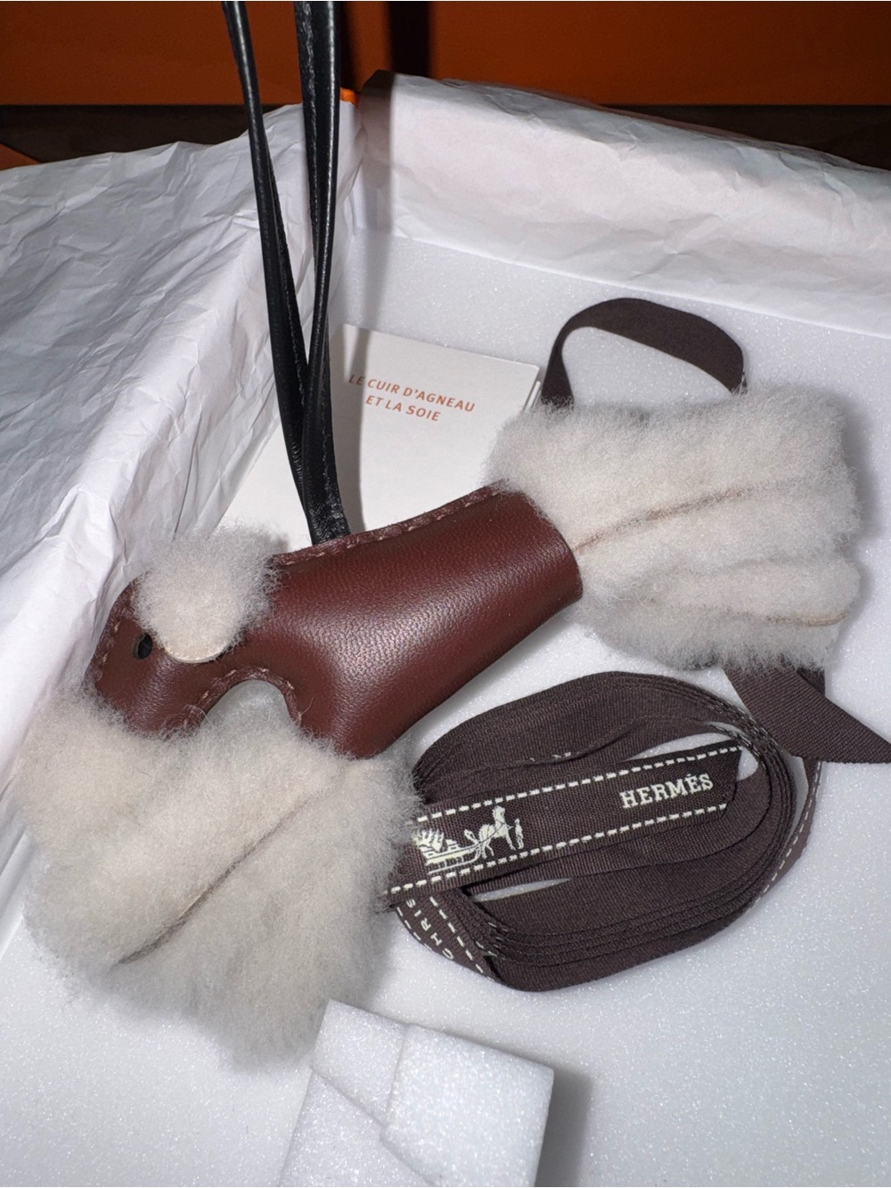 2025 Hermès Buddy Shearling & Leather Bag Charm (NWT)